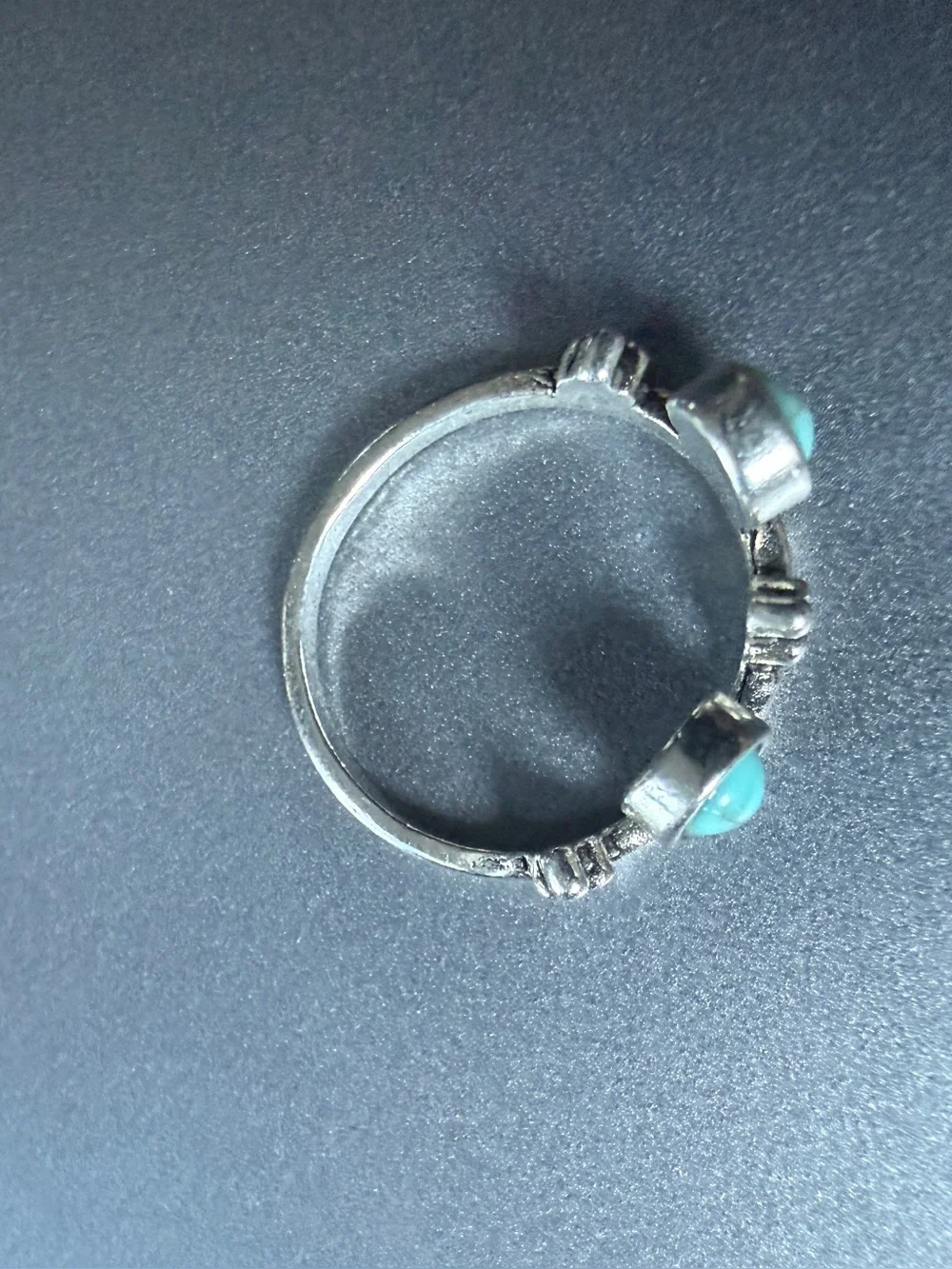 Boho Silver Tone Faux Turquoise Crown Cuff Ring Size 7